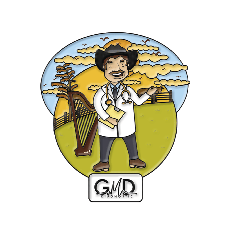 Pin gmd orinoquia, Personaje médico caricaturesco con bata y estetoscopio, sosteniendo un portapapeles, en un paisaje rural con arpa, árbol, cerca y montañas al fondo, cielo con nubes y aves, en colores cálidos (amarillo, verde y café); en la parte inferi. Haga clic para ampliar la imagen
