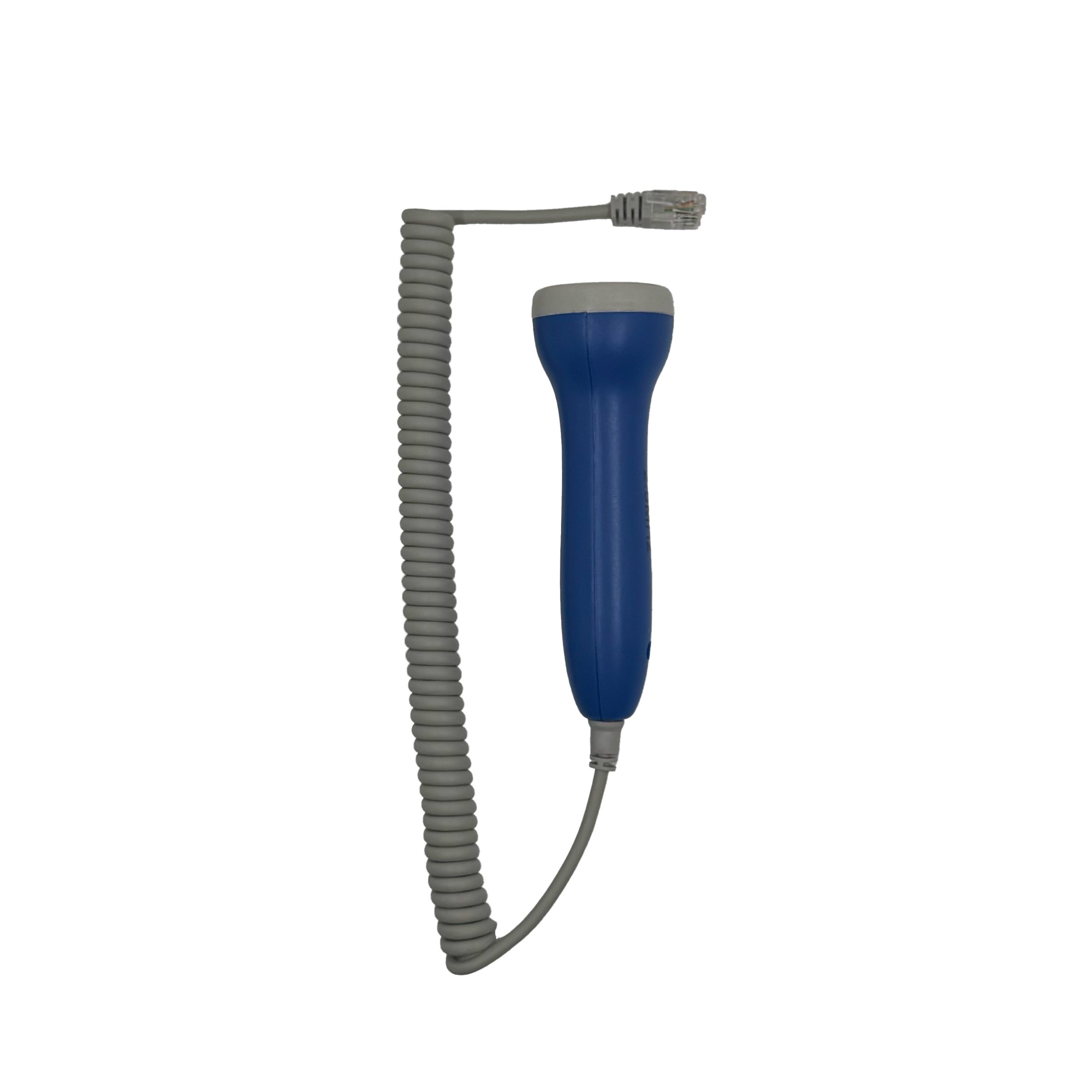Sonda para Doppler Fetal GMD-DF-100B, de color gris oscuro, con transductor en color azul oscuro.