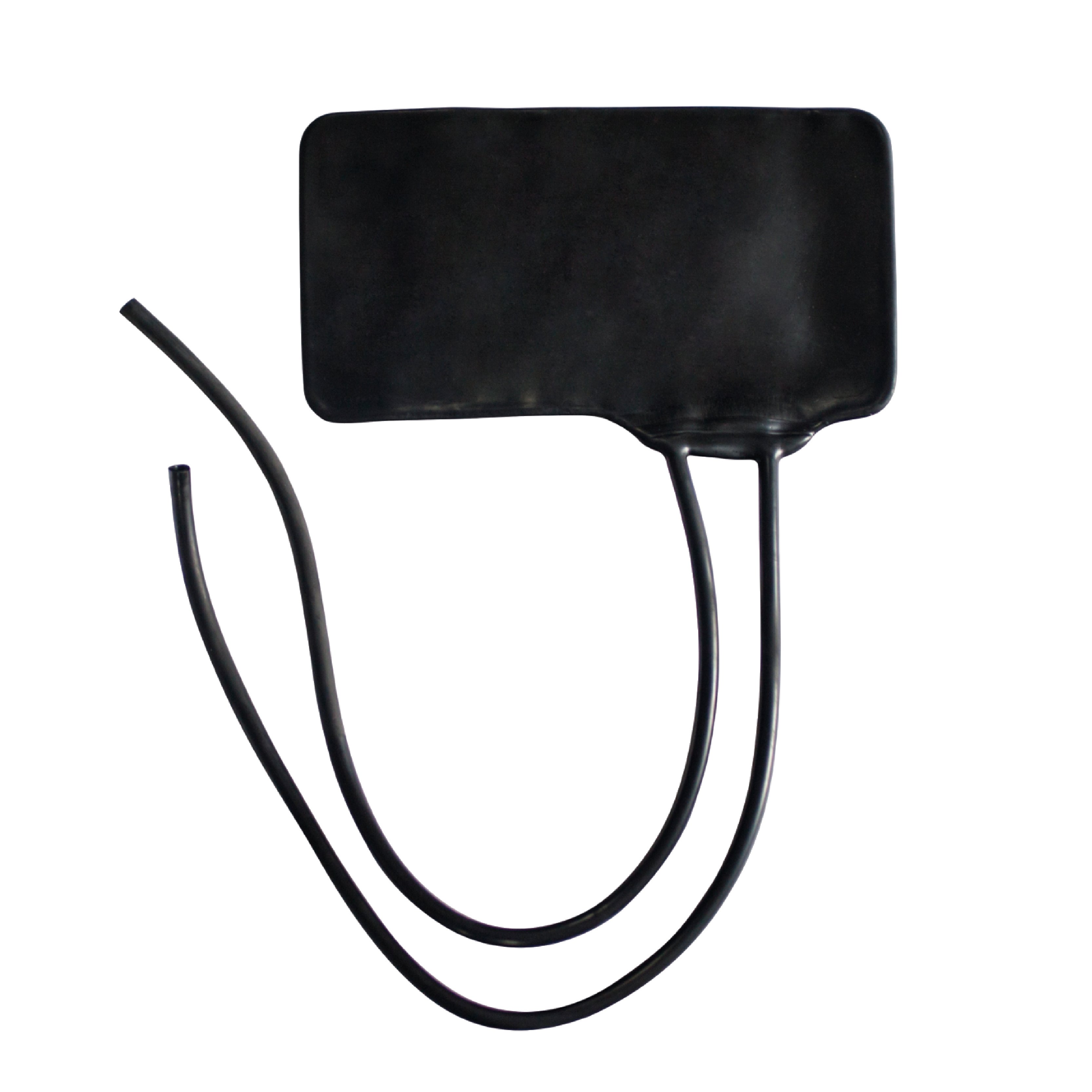 Cámara de inflación para tensiometro premium, de forma rectangular, color negro, con dos mangueras negras que salen del extremos inferior derecho para conectarse al manómetro y a la perilla de inflado.. Haga clic para ampliar la imagen