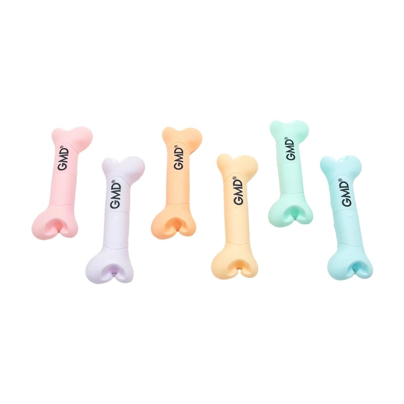 Resaltadores mini huesitos GMD, set de 6 mini resaltadores en colores rosado, morado, naranja oscuro, naranja claro, verde claro y turquesa. En la parte superior presentan la marca “GMD”.. Haga clic para ampliar la imagen
