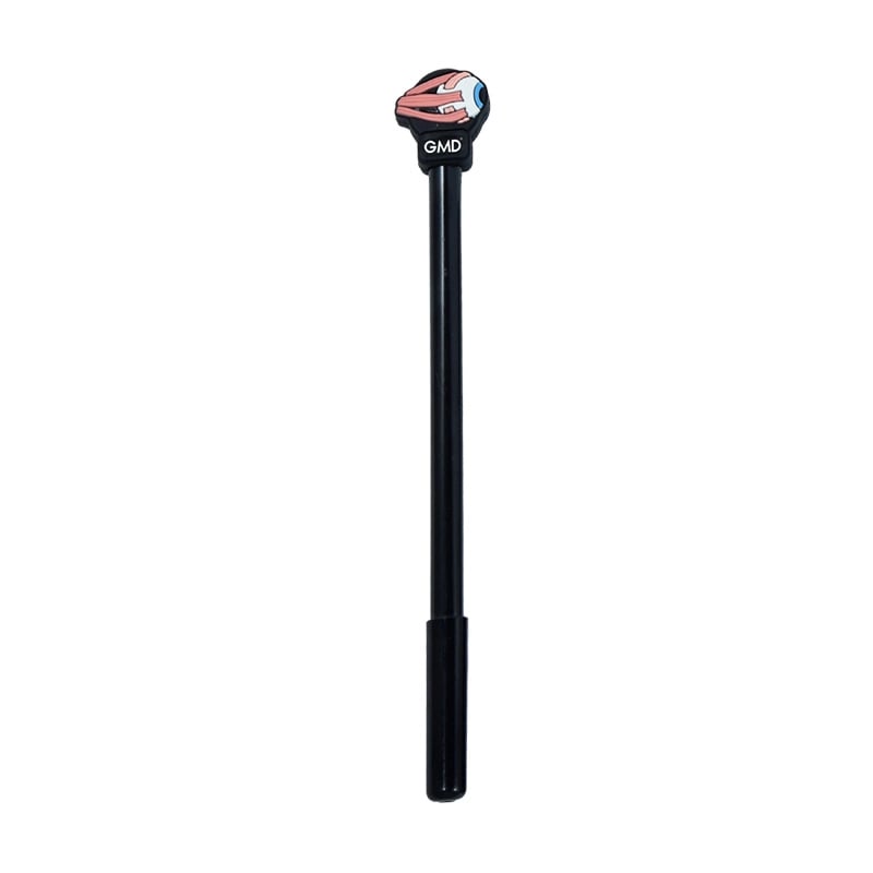 Lapicero gmd cabeza motivo ojo con punta en gel, de color negro con tapa; en la parte superior presenta una figura de ojo en blanco con detalles rosados y azules.. Haga clic para ampliar la imagen