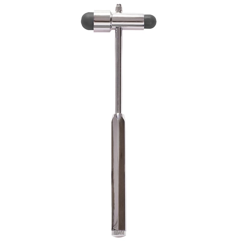 Martillo de reflejo buck gmd, estructura metálica plateada y diseño en forma de T. Con mango metálico alargado y cabezal horizontal con extremos de goma en color negro. En el extremo inferior del mango, pieza metálica con líneas en relieve, donde se integ. Haga clic para ampliar la imagen