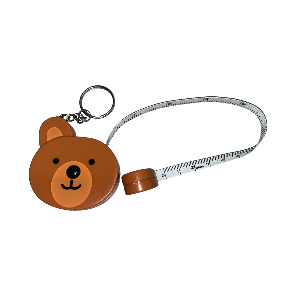 Cinta métrica GMD en forma de oso, con carcasa de color café fabricada en material ABS. Presenta botón central de color negro. La cinta es de fondo blanco con dígitos en color negro. El extremo de salida de la cinta es de color café. Con aro de llavero en. Haga clic para ampliar la imagen