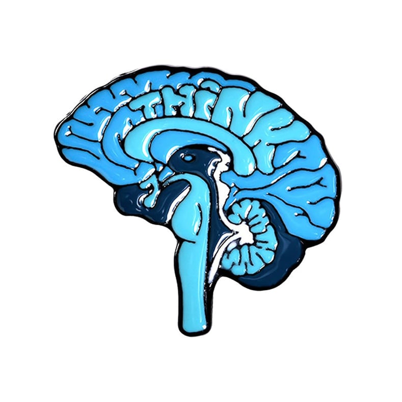 Pin Cerebro Azul GMD, con detalles en blanco y reborde negro; base lisa y brillante.