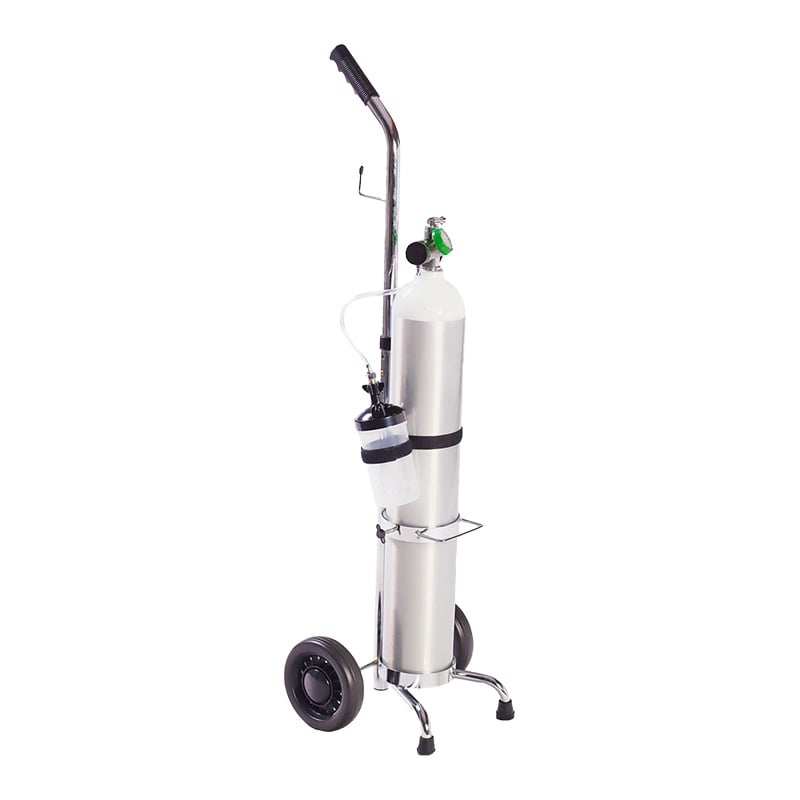 Kit 1 con cilindro de 680 lt, de color plateado y en la parte superior blanco. Con regulador metálico verde, manómetro transparente central, perilla superior negra en forma de cruz y perilla inferior para ajuste de flujo, con conexión metálica lateral inf. Haga clic para ampliar la imagen