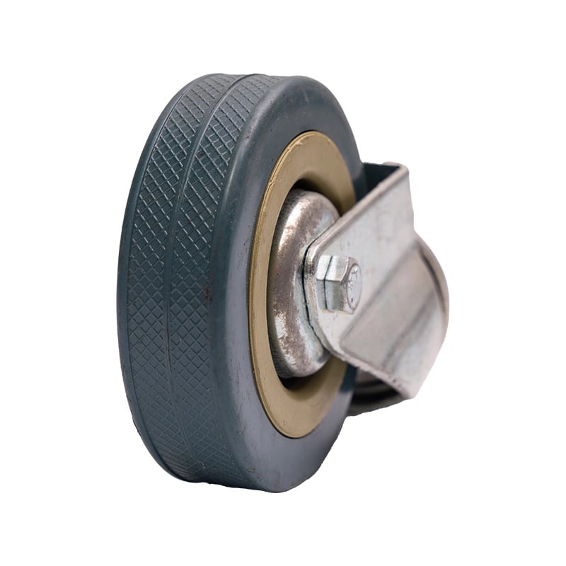 Vista frontal de llanta para cómodo sanitario FS696 sin freno, con rueda de soporte metálico giratorio negro y amarillo. Haga clic para ampliar la imagen