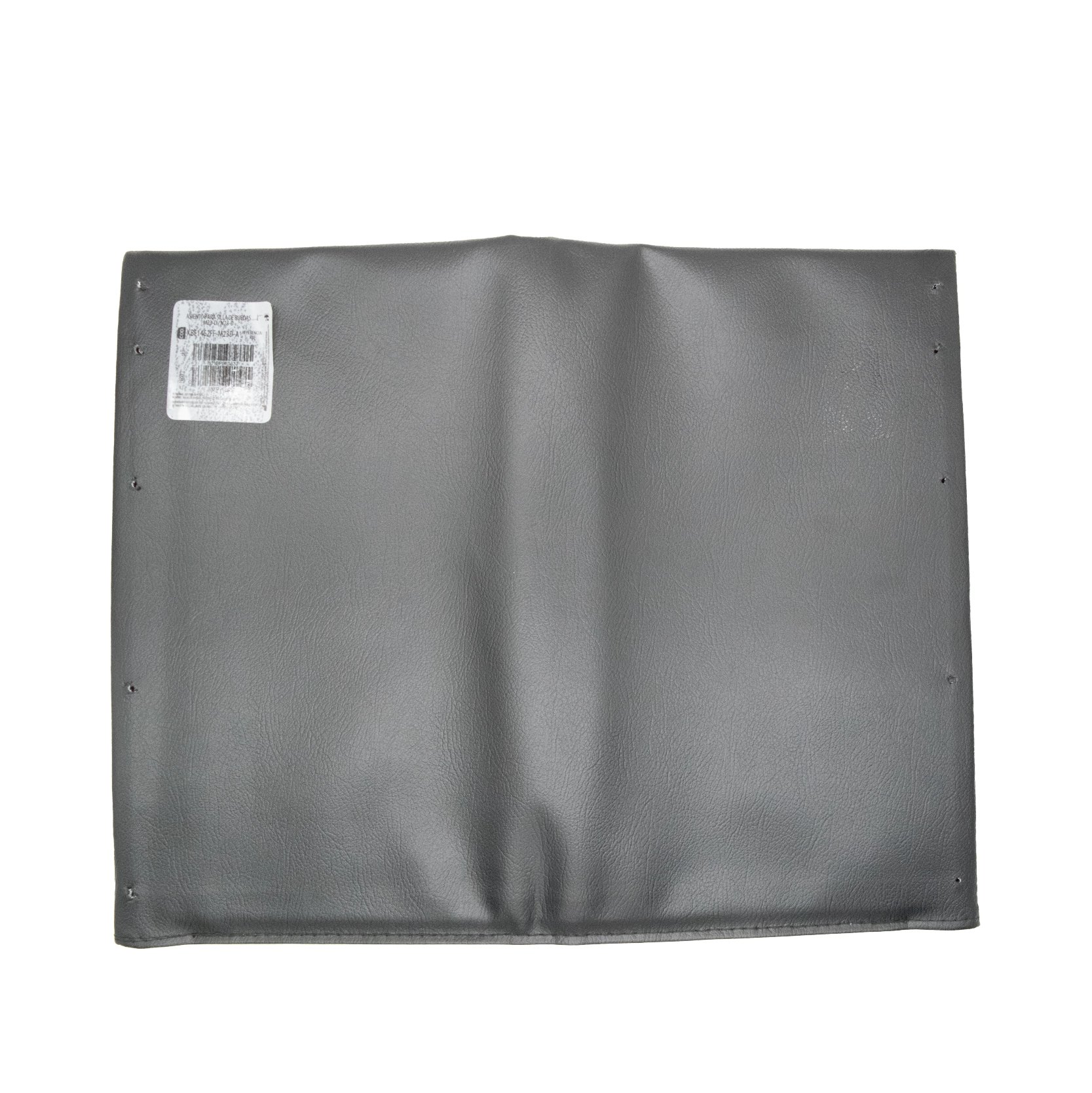 Asiento para silla de ruedas m23-d / n23-d, vista posterior, color negro en el extremo superior izquierdo etiqueta de color blanco con letra en negro, en los bordes cinco orificios verticales a cada lado para ajustar a a la silla.. Haga clic para ampliar la imagen